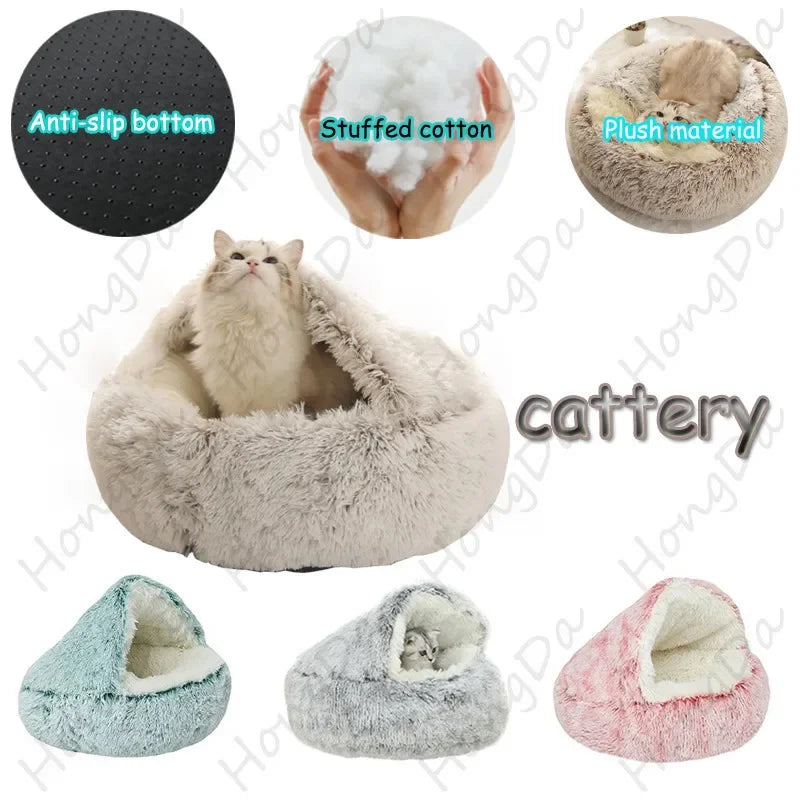 Plush hooded pet bed